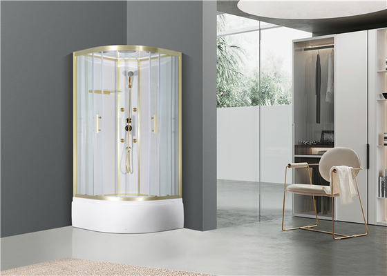 Kabin Mandi dengan baki akrilik Putih 900 * 900 * 2150cm alumimium emas, Baki tinggi