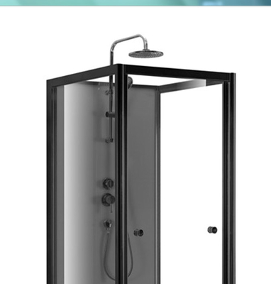 Pivot Door Square 4mm Tempered Clear Glass Shower Cabin Dengan Baki Akrilik hitam